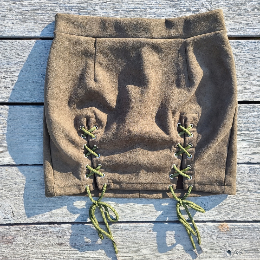 Lace front skirt suede like